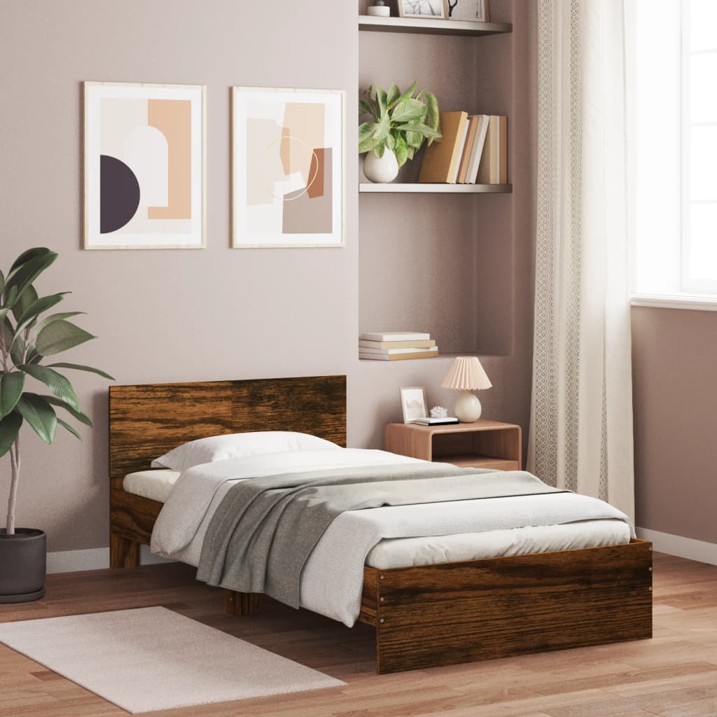 Bed Frame with Headboard Smoked Oak 100x200 cm Engineered wood