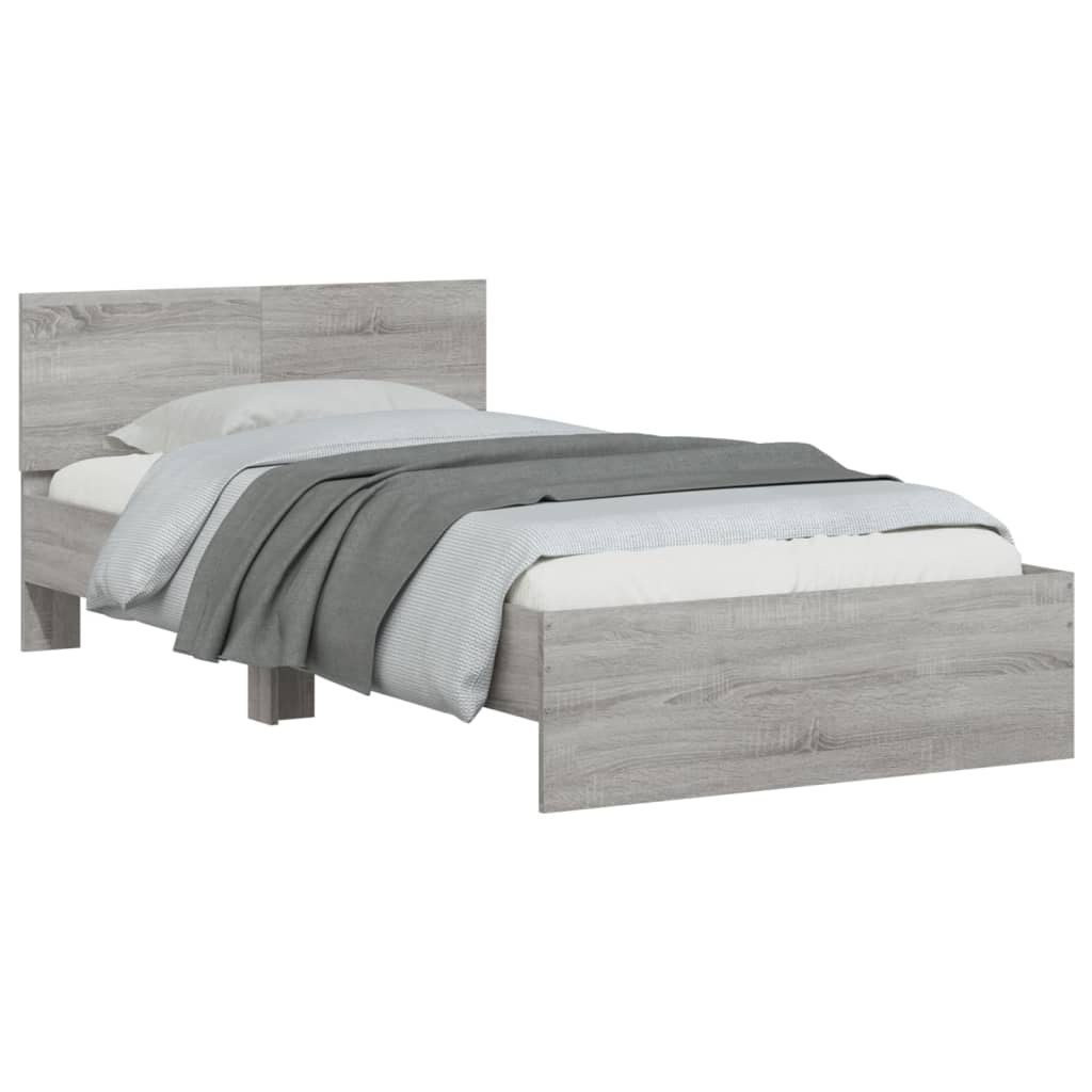 Bed Frame with Headboard Grey Sonoma 100x200 cm Engineered wood