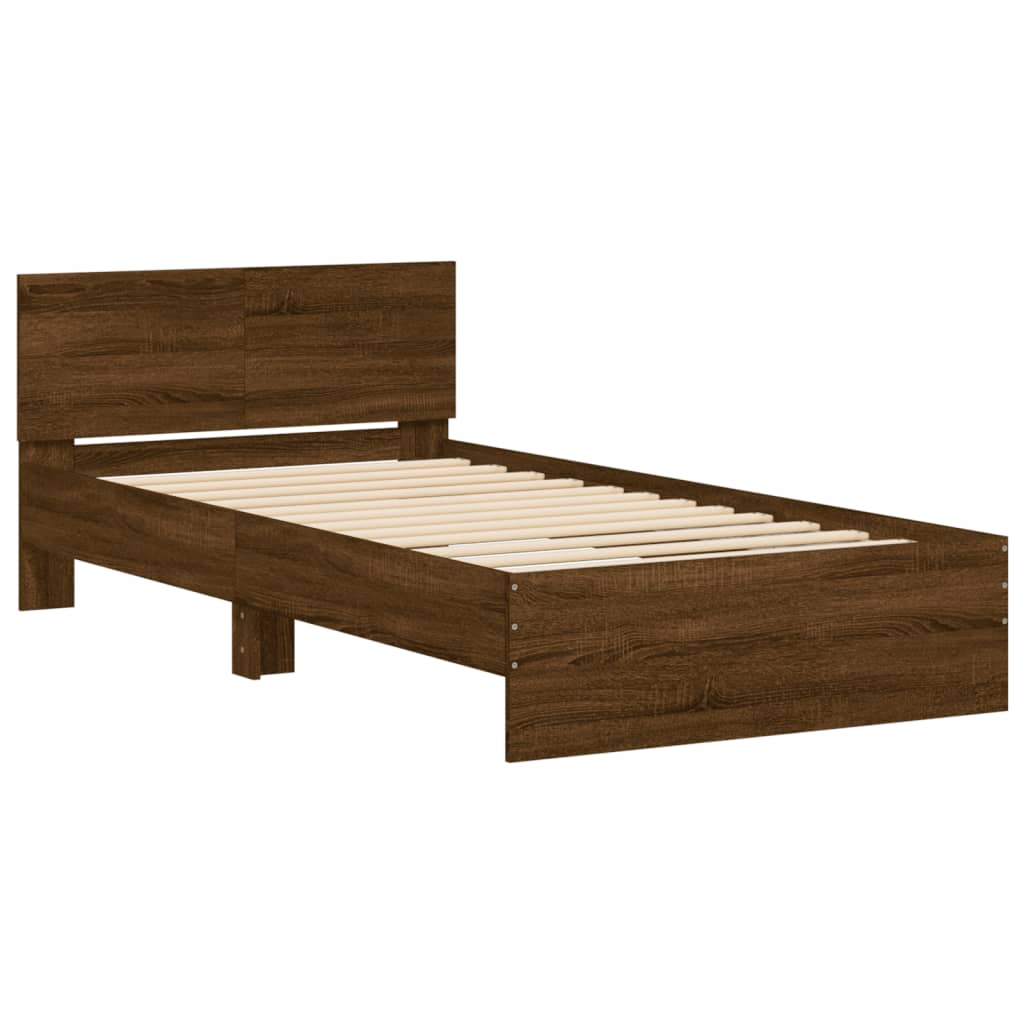 Bed Frame with Headboard Brown Oak 100x200 cm Engineered wood