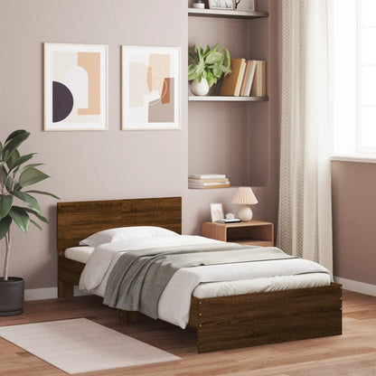 Bed Frame with Headboard Brown Oak 100x200 cm Engineered wood