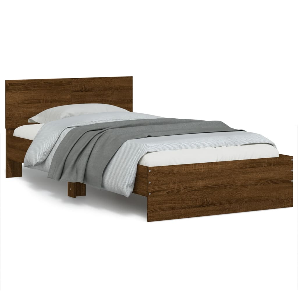 Bed Frame with Headboard Brown Oak 100x200 cm Engineered wood