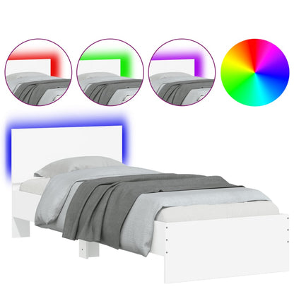 Bed Frame with Headboard and LED Lights White 90x200 cm