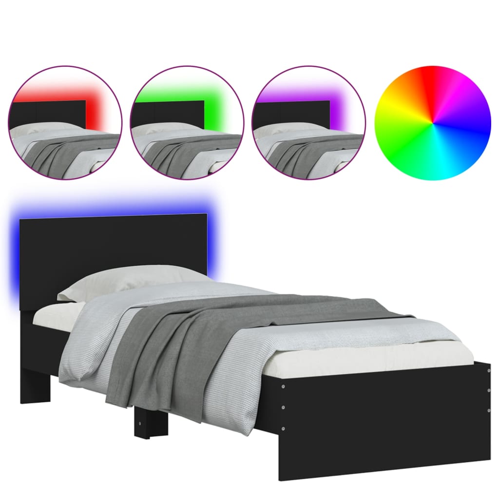 Bed Frame with Headboard and LED Lights Black 90x200 cm