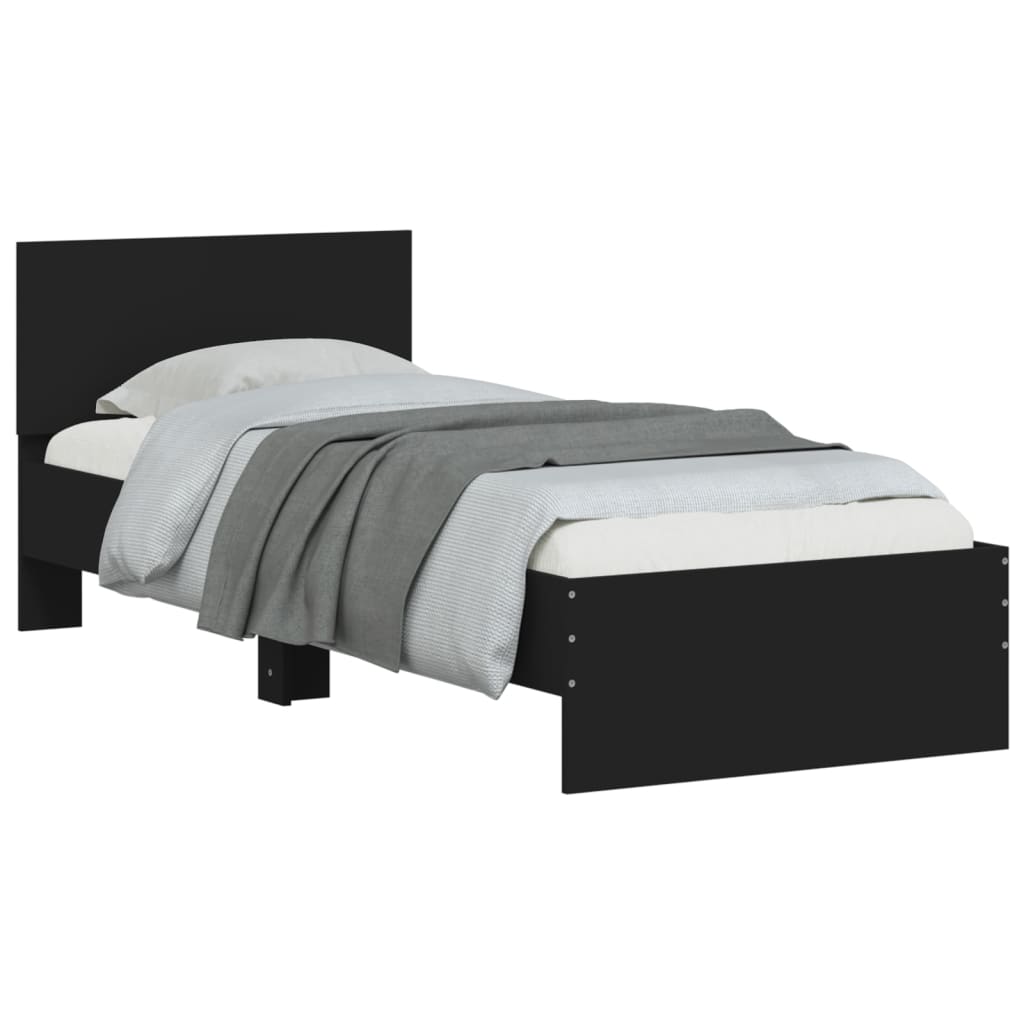 Bed Frame with Headboard and LED Lights Black 90x200 cm