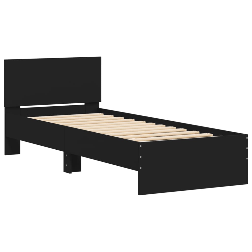 Bed Frame with Headboard and LED Lights Black 90x200 cm