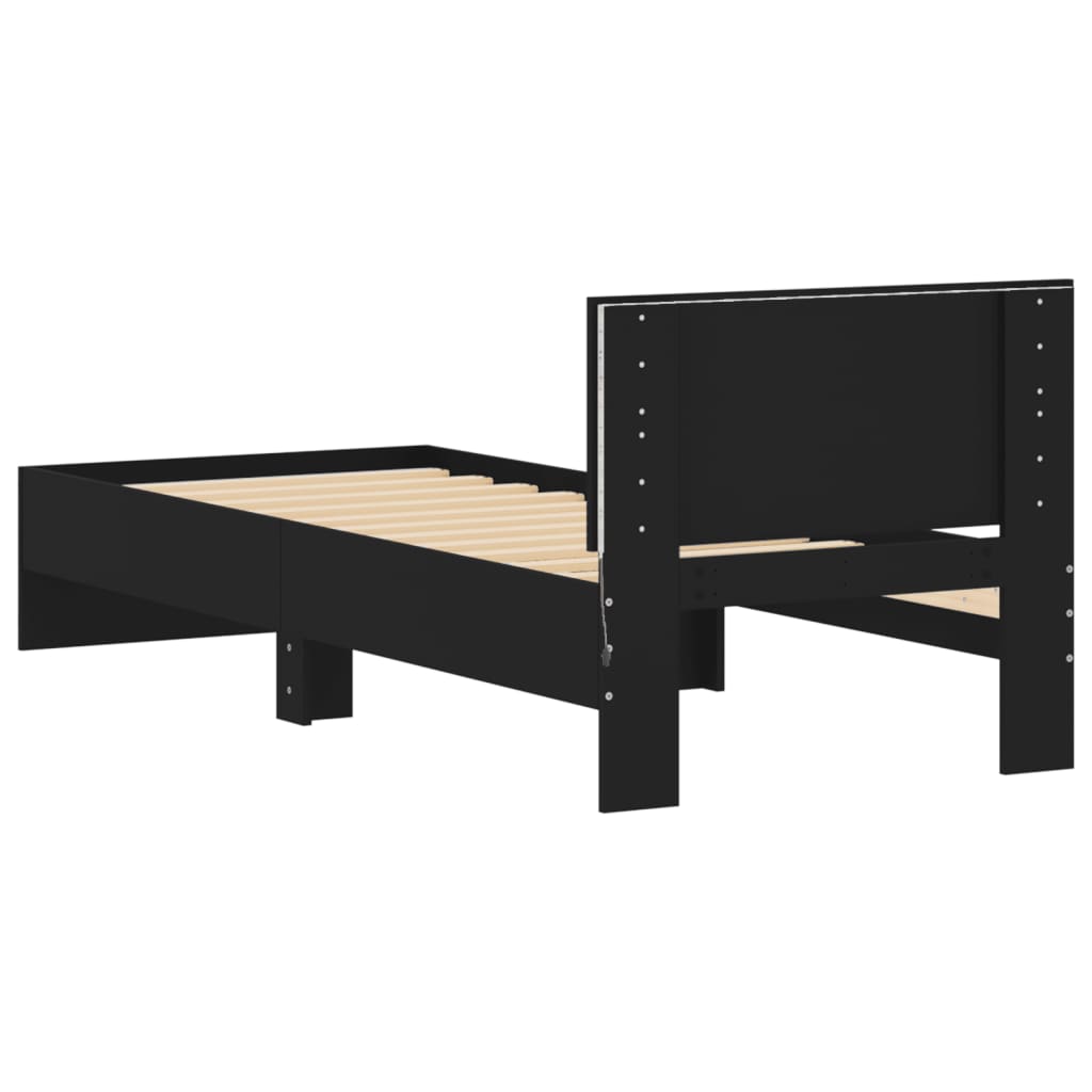 Bed Frame with Headboard and LED Lights Black 90x200 cm