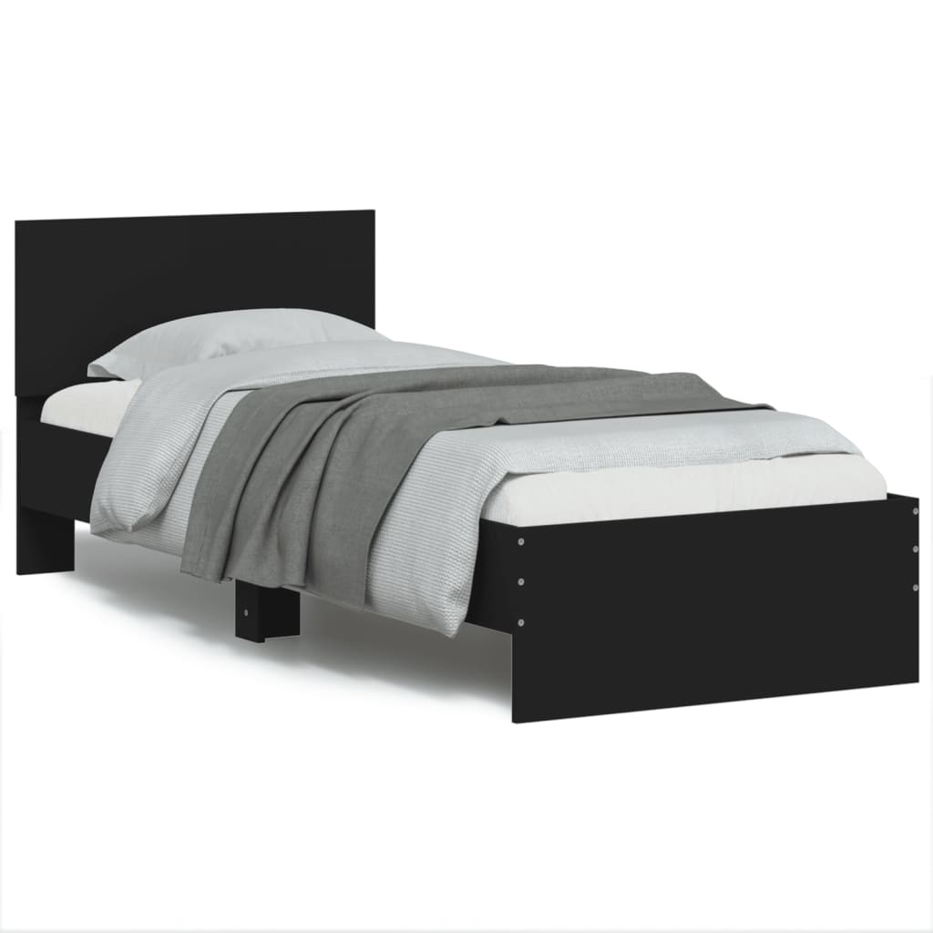 Bed Frame with Headboard and LED Lights Black 90x200 cm