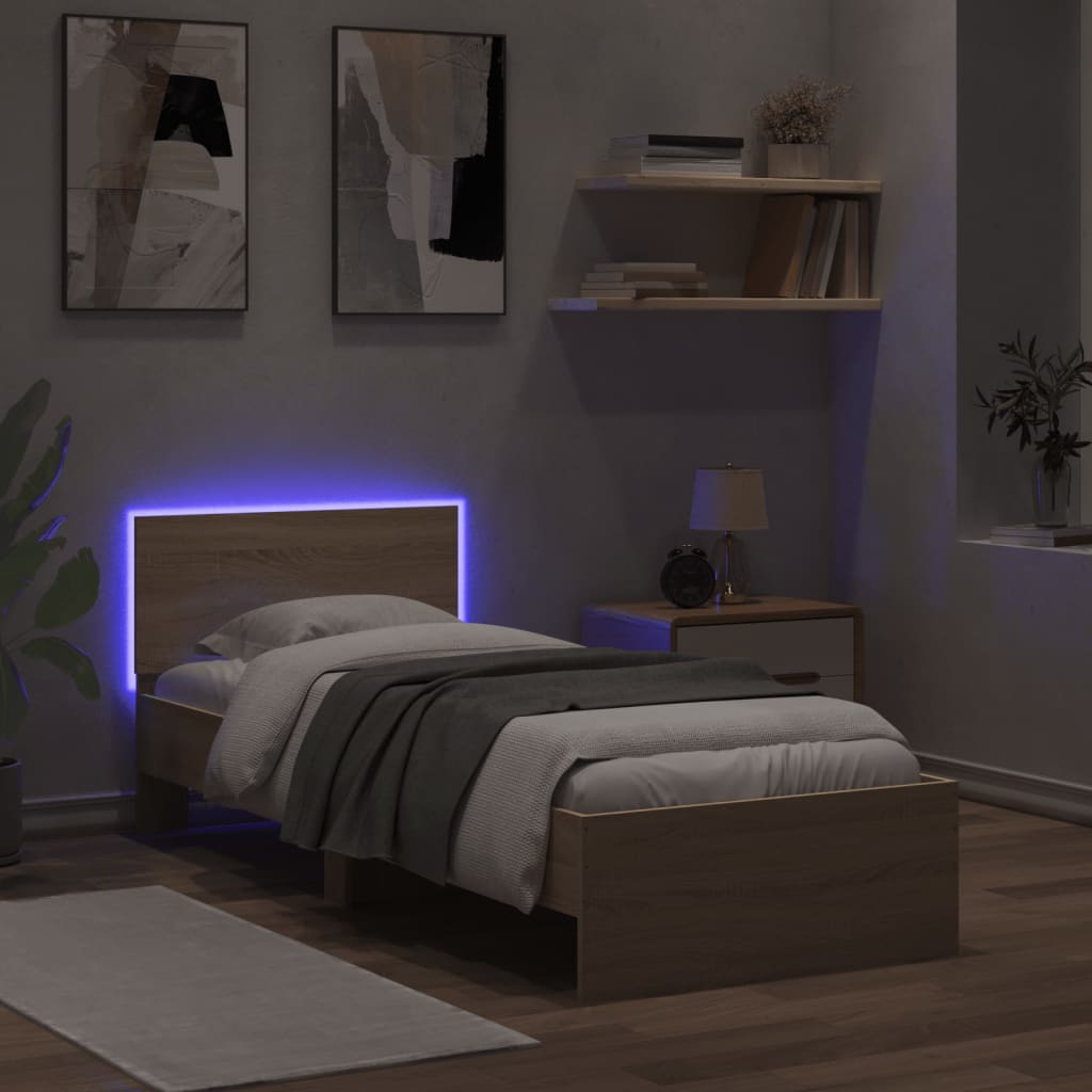 Bed Frame with Headboard and LED Lights Sonoma Oak 90x200 cm