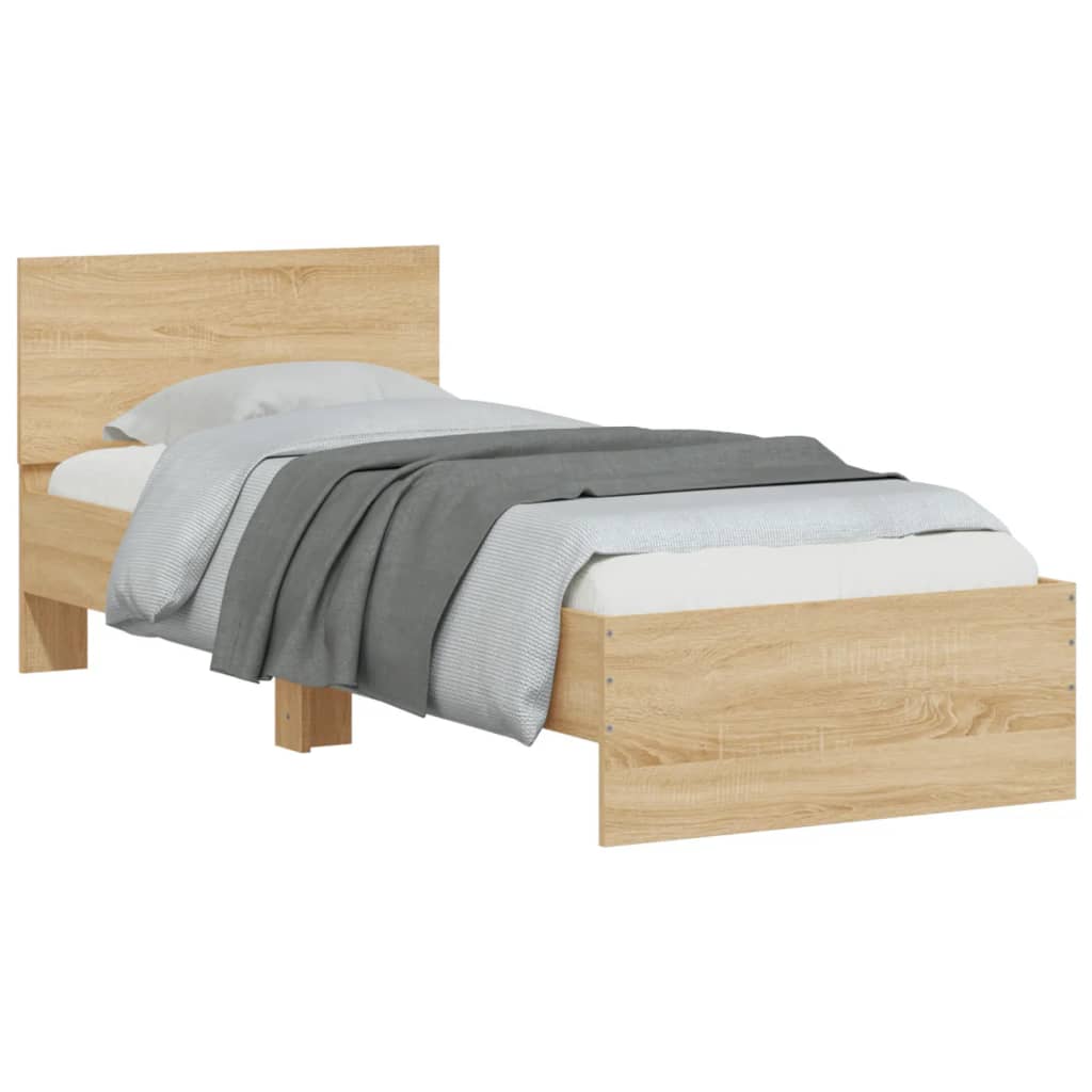 Bed Frame with Headboard and LED Lights Sonoma Oak 90x200 cm