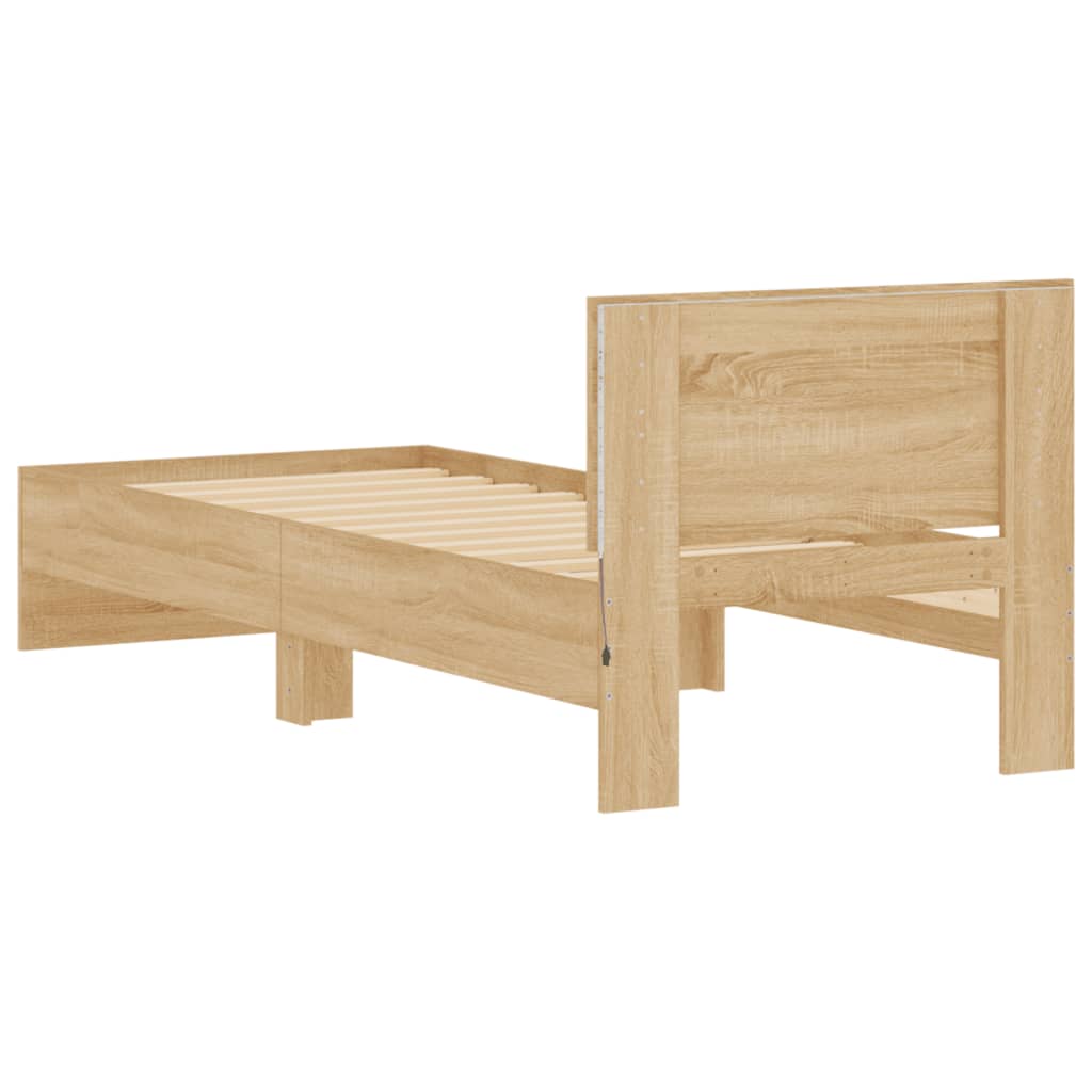 Bed Frame with Headboard and LED Lights Sonoma Oak 90x200 cm