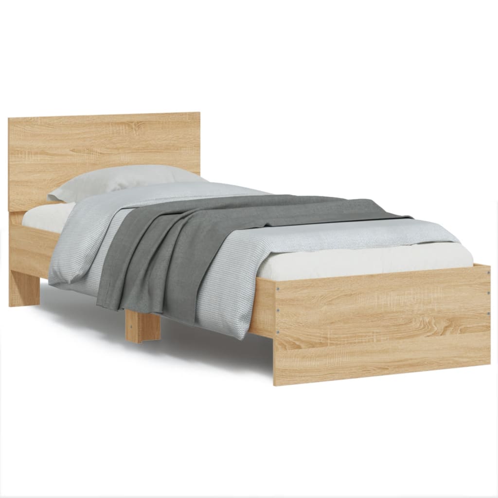 Bed Frame with Headboard and LED Lights Sonoma Oak 90x200 cm