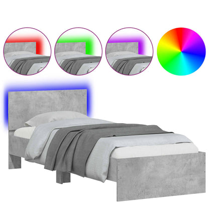 Bed Frame with Headboard and LED Lights Concrete Grey 90x200 cm