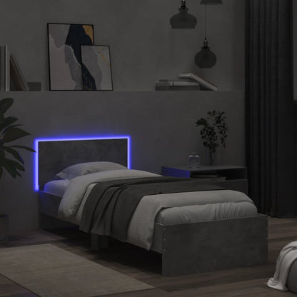 Bed Frame with Headboard and LED Lights Concrete Grey 90x200 cm