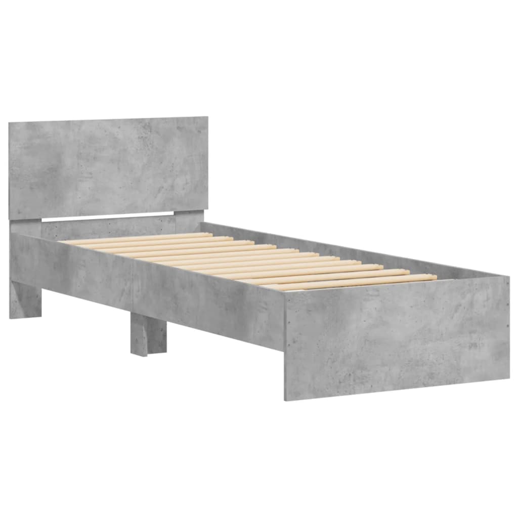 Bed Frame with Headboard and LED Lights Concrete Grey 90x200 cm