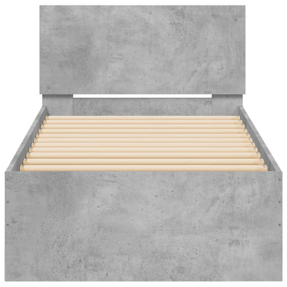 Bed Frame with Headboard and LED Lights Concrete Grey 90x200 cm