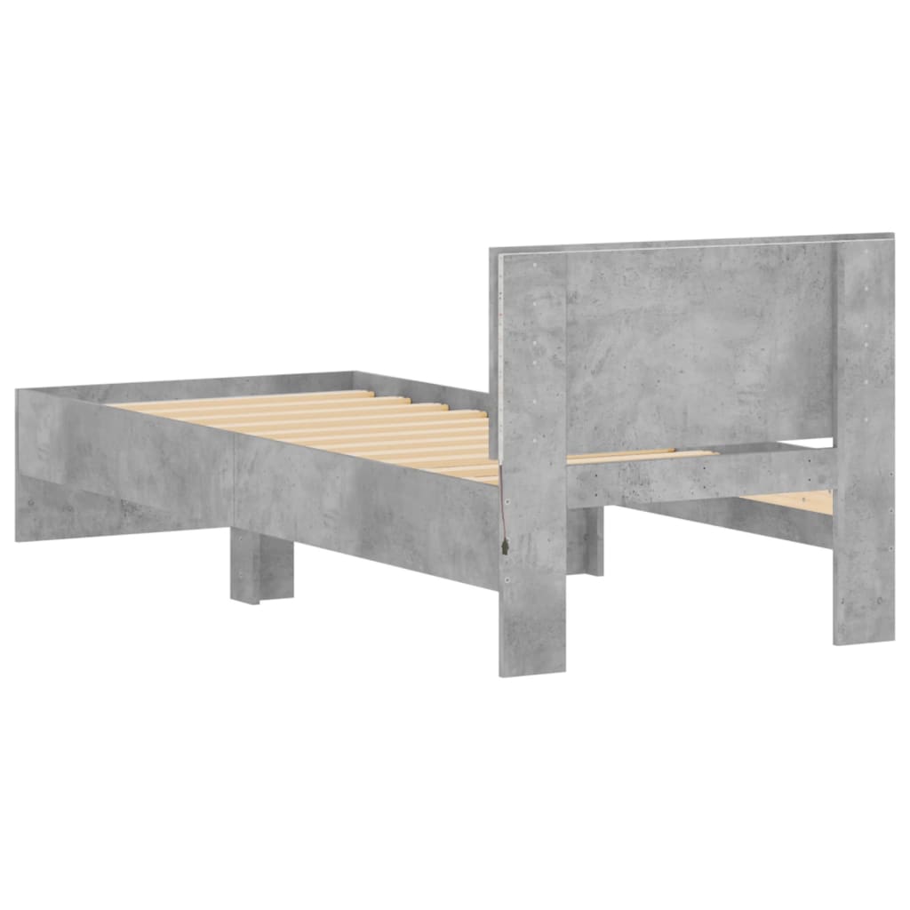 Bed Frame with Headboard and LED Lights Concrete Grey 90x200 cm