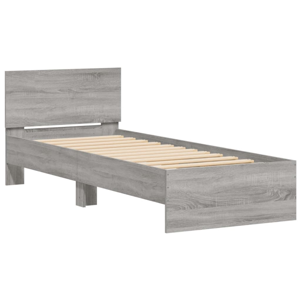 Bed Frame with Headboard and LED Lights Grey Sonoma 90x200 cm