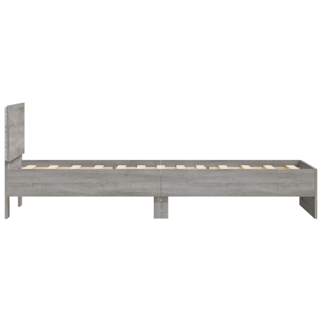 Bed Frame with Headboard and LED Lights Grey Sonoma 90x200 cm