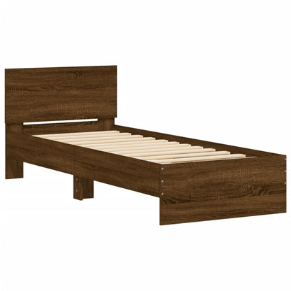 Bed Frame with Headboard and LED Lights Brown Oak 90x200 cm