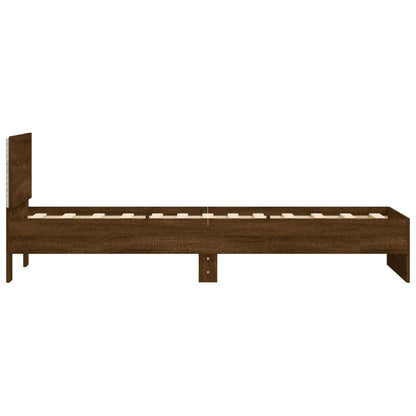 Bed Frame with Headboard and LED Lights Brown Oak 90x200 cm