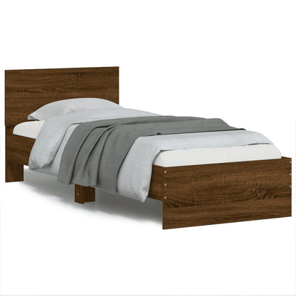 Bed Frame with Headboard and LED Lights Brown Oak 90x200 cm