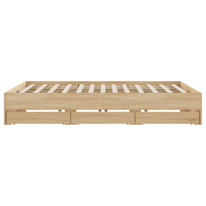 Bed Frame with Drawers Sonoma Oak 200x200 cm Engineered Wood