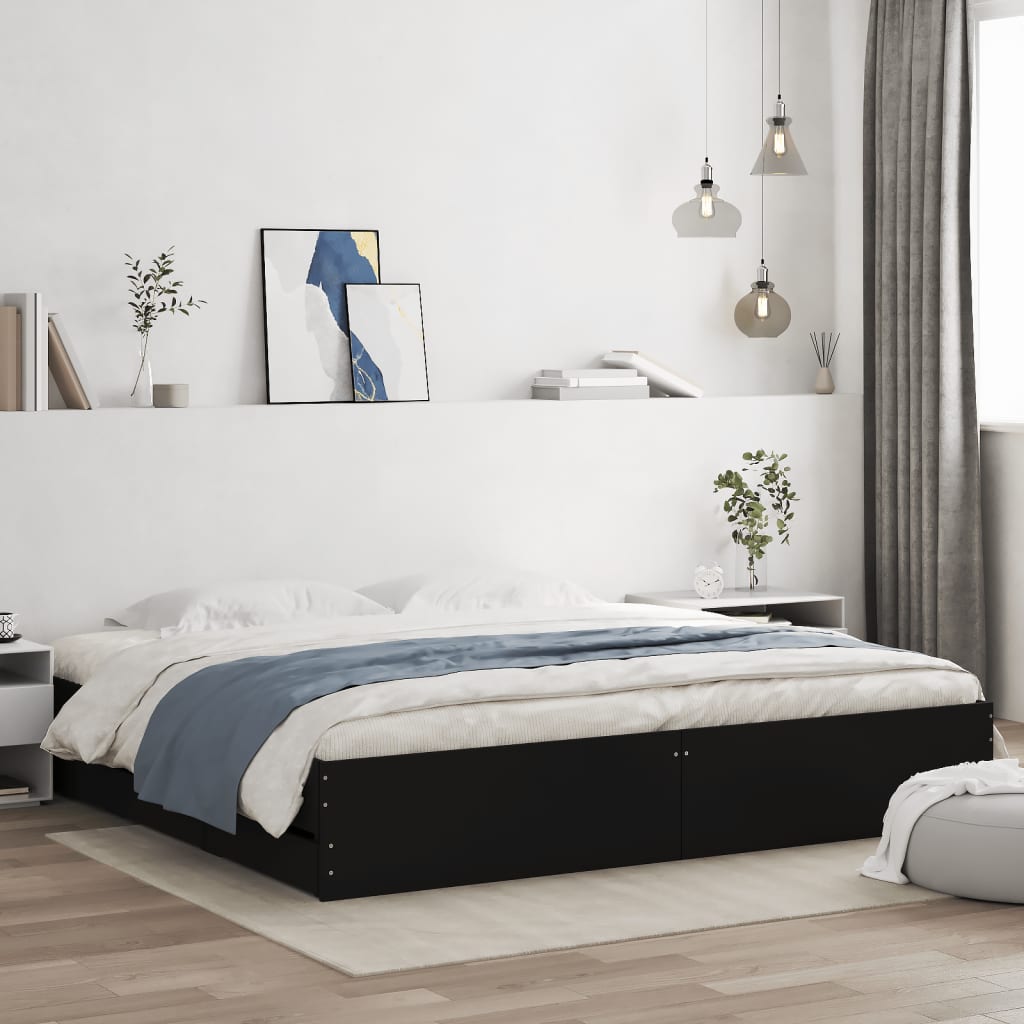 Bed Frame with Drawers Black 180x200 cm Super King Size Engineered Wood