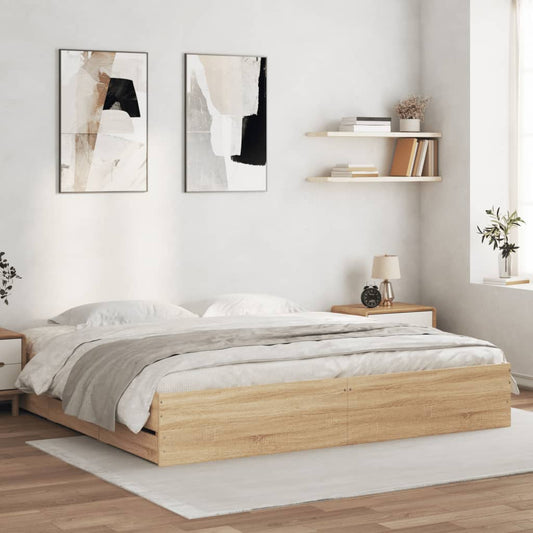Bed Frame with Drawers Sonoma Oak 180x200 cm Super King Size Engineered Wood