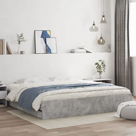 Bed Frame with Drawers Concrete Grey 180x200 cm Super King Size Engineered Wood