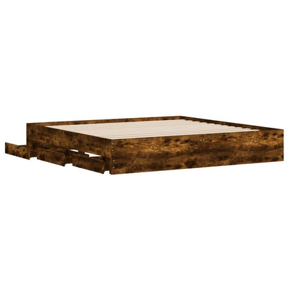 Bed Frame with Drawers Smoked Oak 180x200 cm Super King Size Engineered Wood