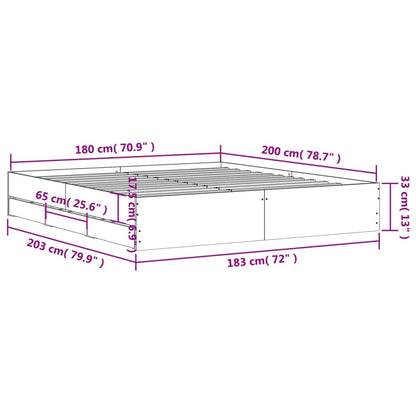 Bed Frame with Drawers Smoked Oak 180x200 cm Super King Size Engineered Wood