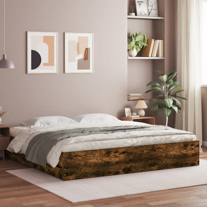 Bed Frame with Drawers Smoked Oak 180x200 cm Super King Size Engineered Wood