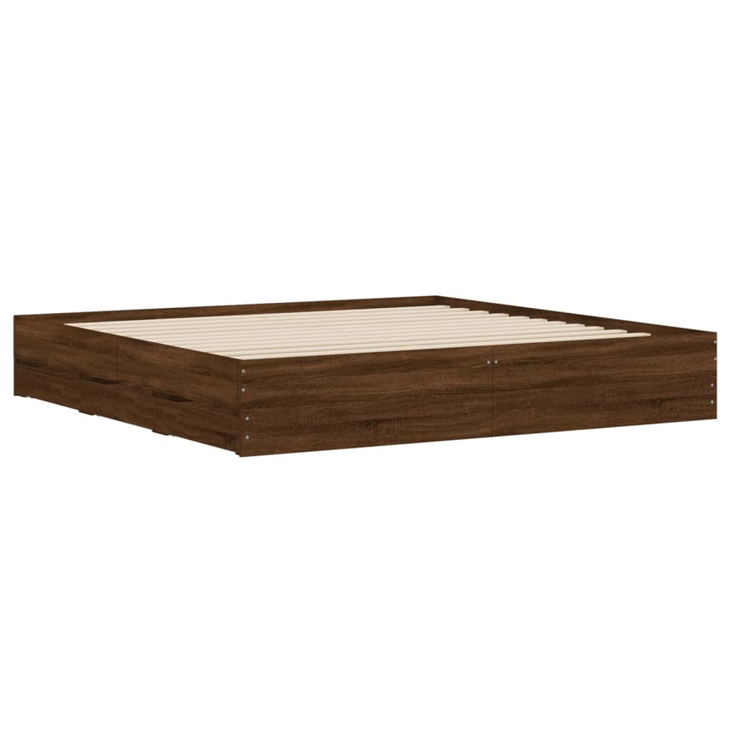 Bed Frame with Drawers Brown Oak 180x200 cm Super King Size Engineered Wood