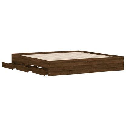 Bed Frame with Drawers Brown Oak 180x200 cm Super King Size Engineered Wood