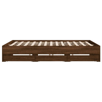 Bed Frame with Drawers Brown Oak 180x200 cm Super King Size Engineered Wood