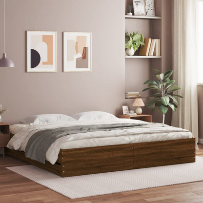 Bed Frame with Drawers Brown Oak 180x200 cm Super King Size Engineered Wood