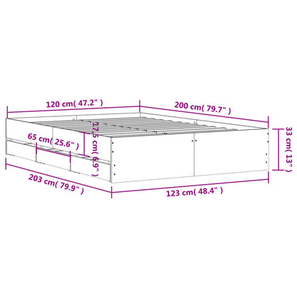 Bed Frame with Drawers Smoked Oak 120x200 cm Engineered Wood