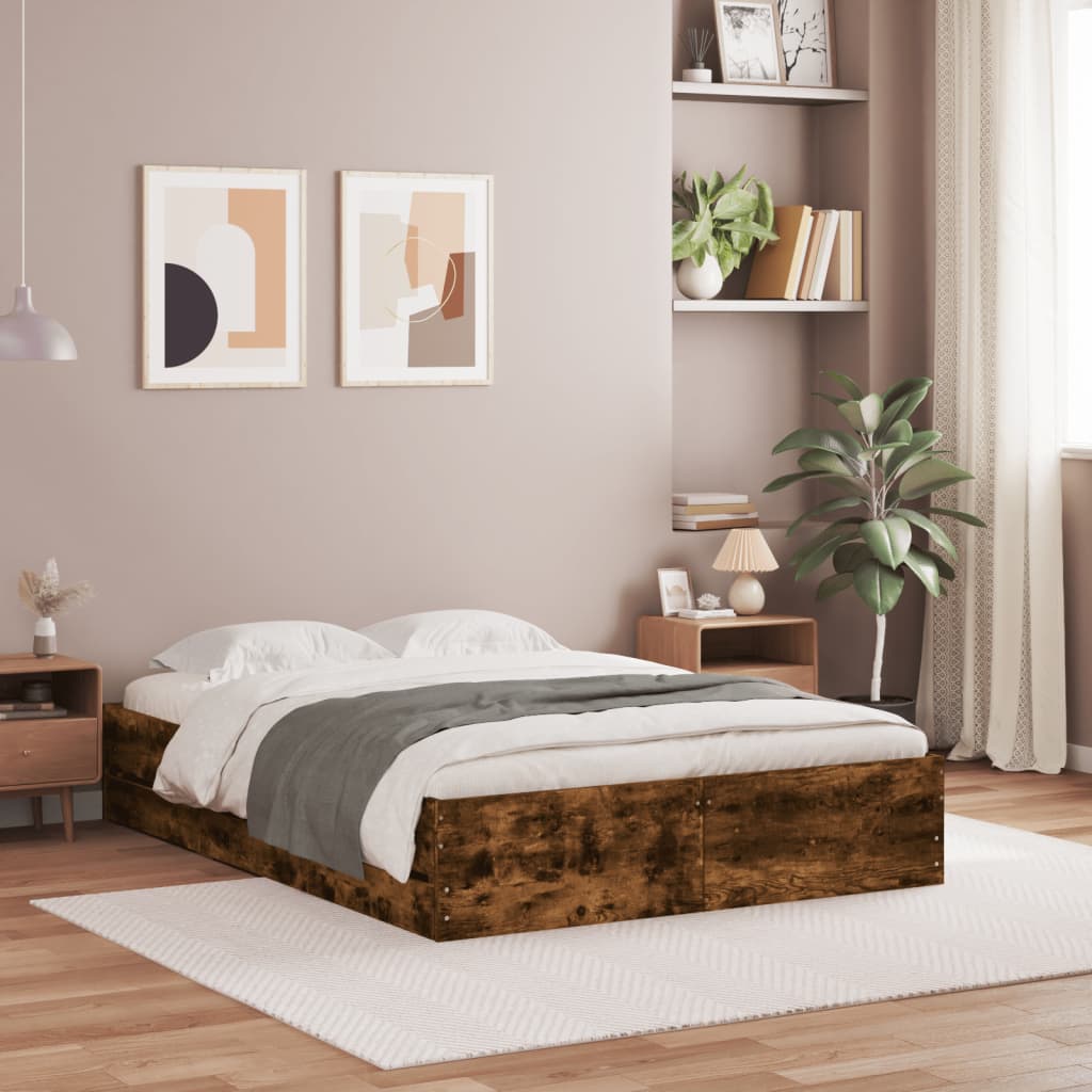 Bed Frame with Drawers Smoked Oak 120x200 cm Engineered Wood