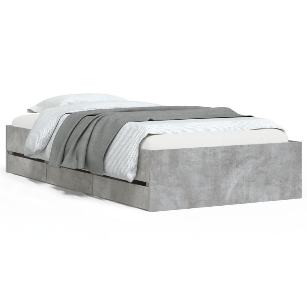 Bed Frame with Drawers Concrete Grey 100x200 cm Engineered Wood