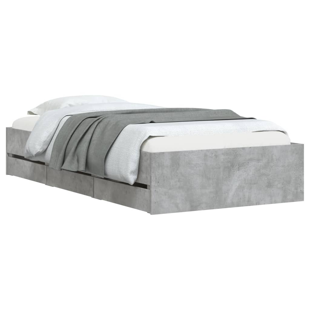 Bed Frame with Drawers Concrete Grey 100x200 cm Engineered Wood