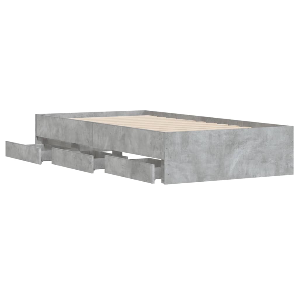 Bed Frame with Drawers Concrete Grey 100x200 cm Engineered Wood