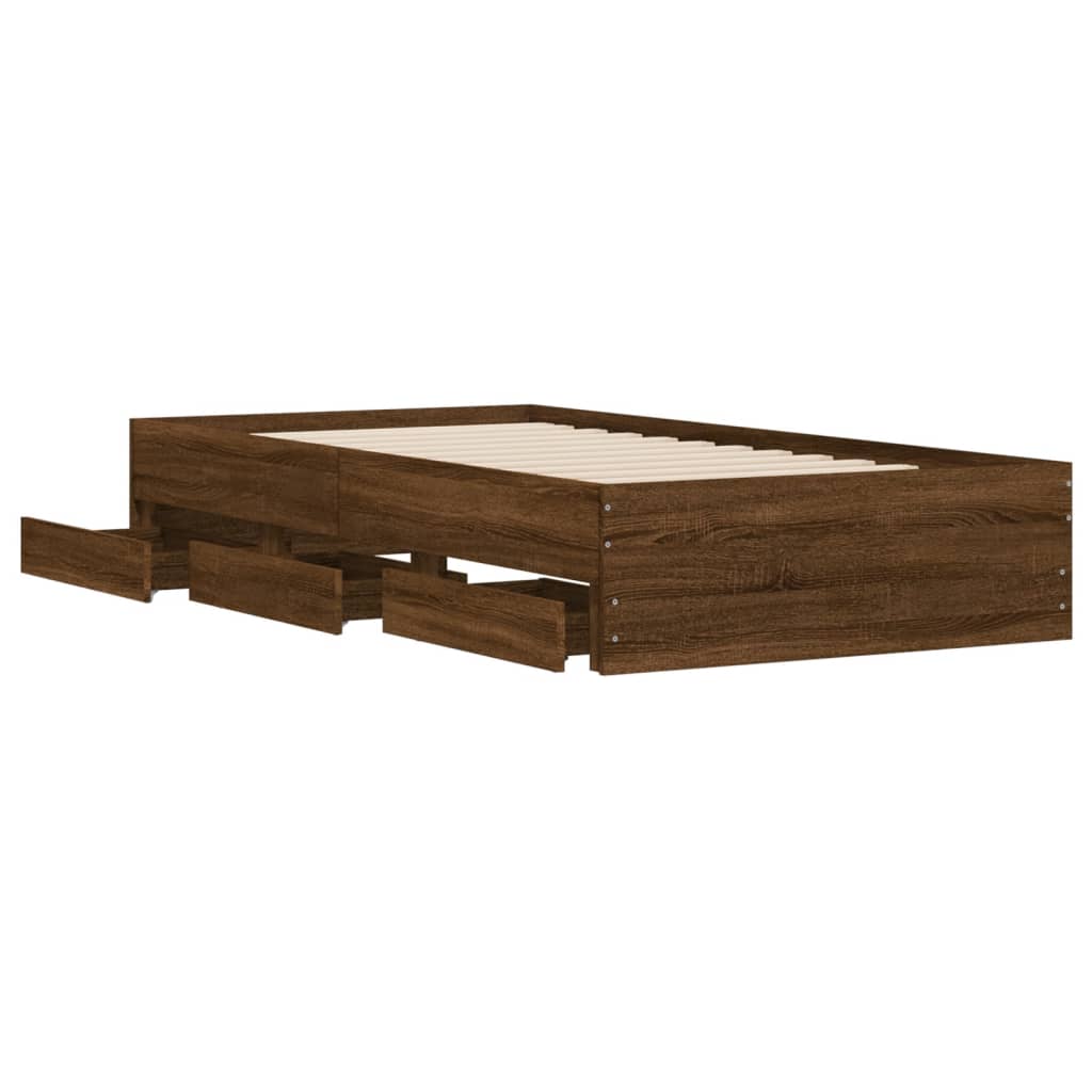 Bed Frame with Drawers Brown Oak 100x200 cm Engineered Wood