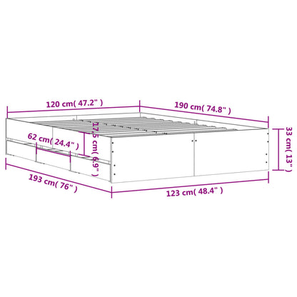 Bed Frame with Drawers Black 120x190 cm Small Double Engineered Wood