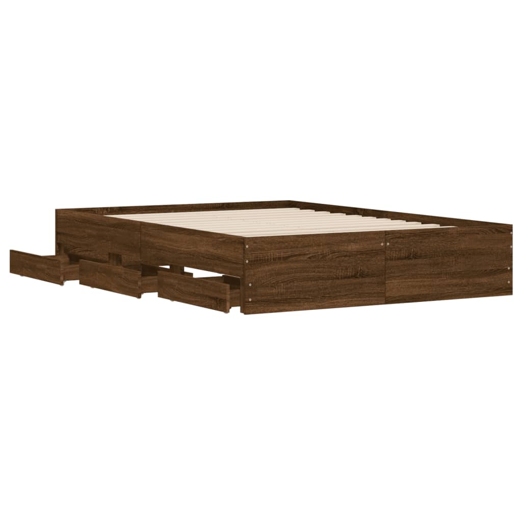 Bed Frame with Drawers Brown Oak 120x190 cm Small Double Engineered Wood