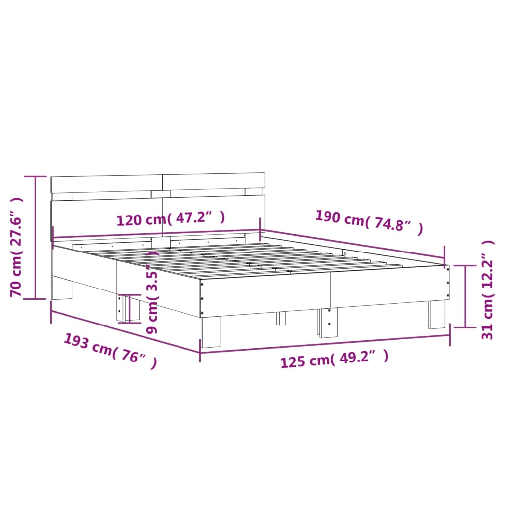 Bed Frame with Headboard Sonoma Oak 120x190 cm Small Double Engineered Wood