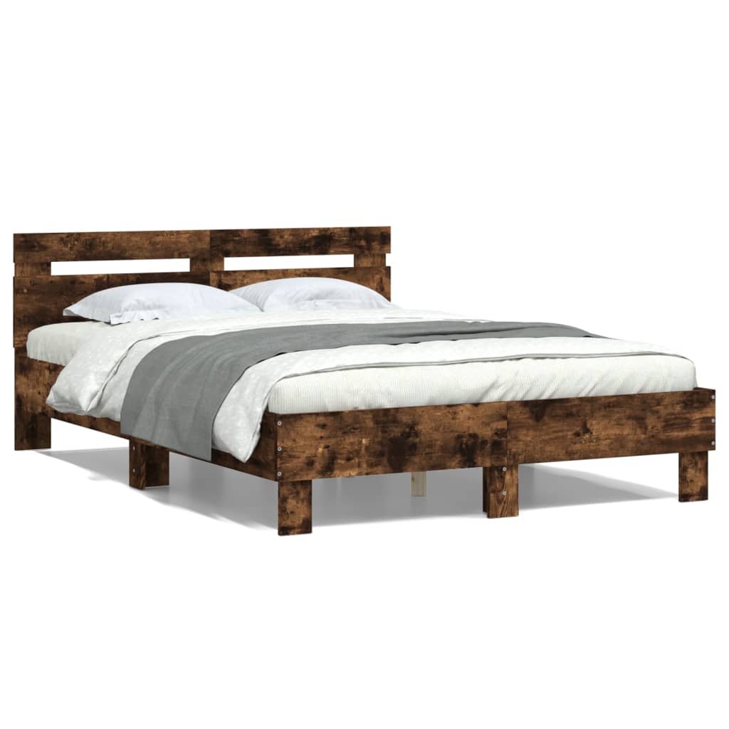 Bed Frame with Headboard Smoked Oak 120x190 cm Small Double Engineered Wood