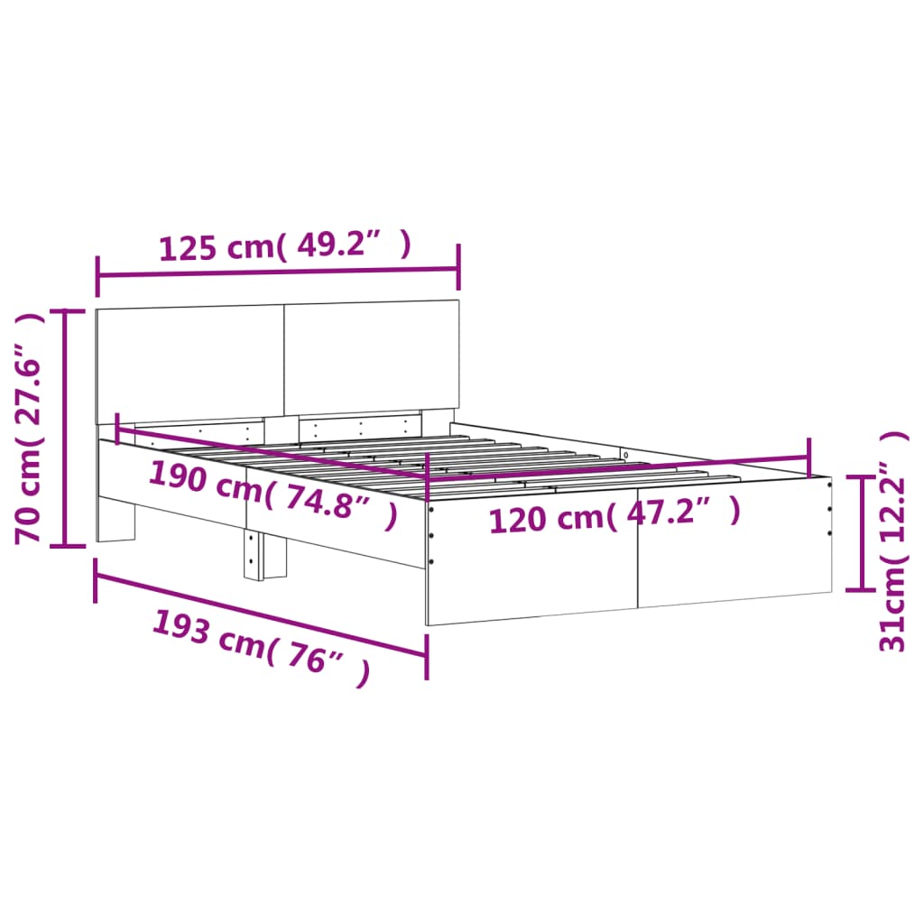 Bed Frame with Headboard Sonoma Oak 120x190 cm Small Double