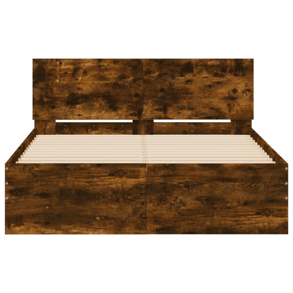 Bed Frame with Headboard Smoked Oak 120x190 cm Small Double