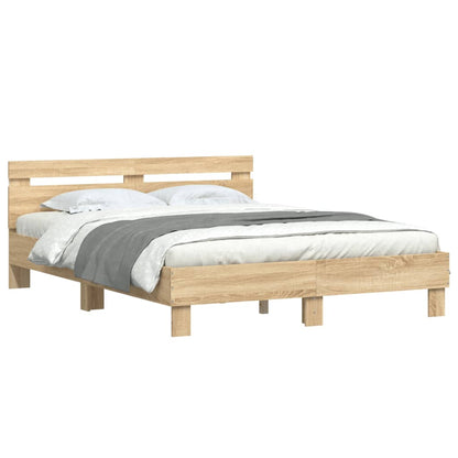 Bed Frame with Headboard and LED Sonoma Oak 150x200 cm King Size