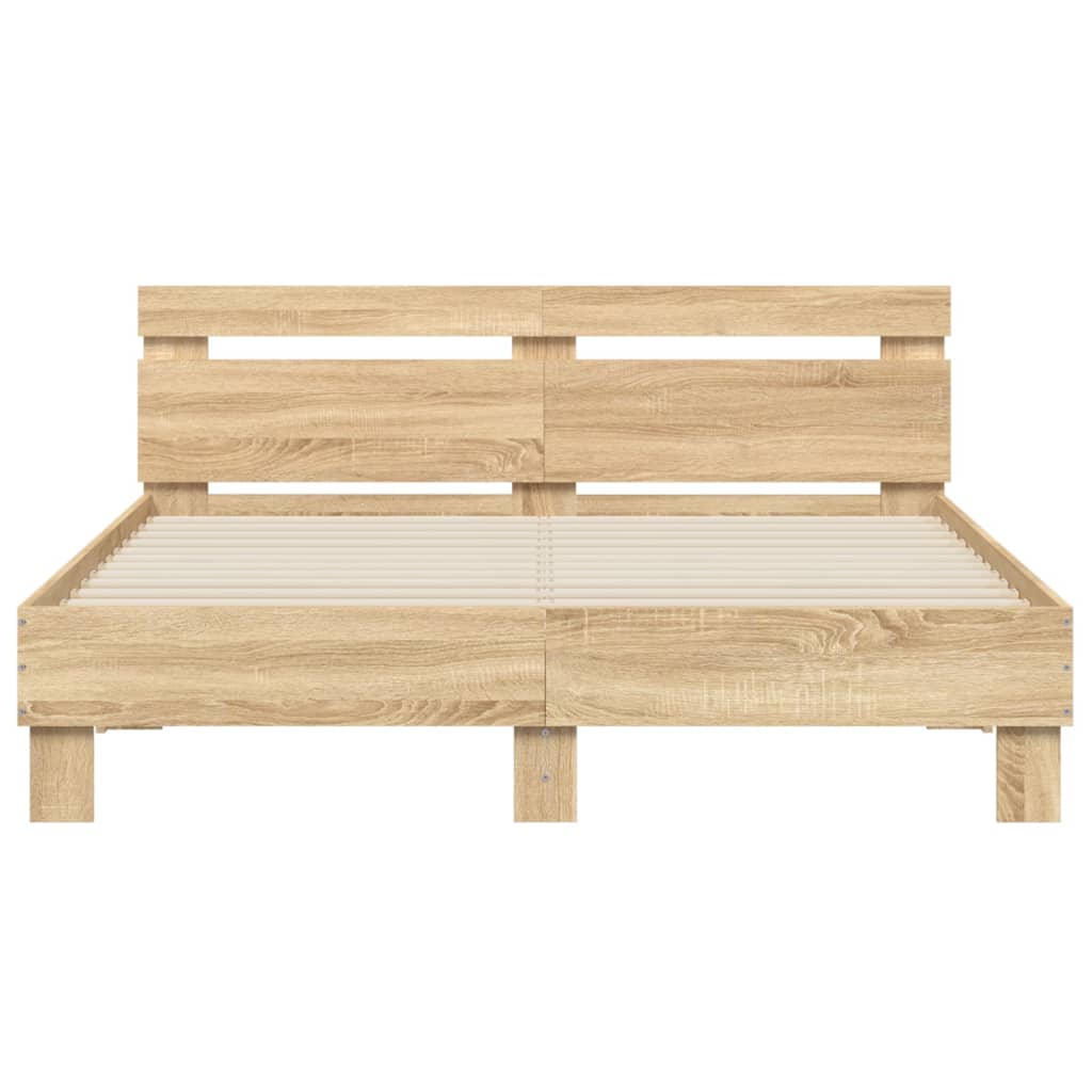 Bed Frame with Headboard and LED Sonoma Oak 150x200 cm King Size